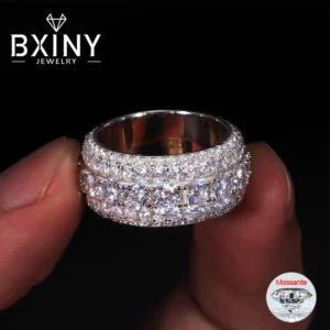 BXINY Luxury Full Moissanite Rings 925 Sterling Silver D Color Lab Diamond For Women Men Hiphop Bands Fine Jewelry GRA Certified