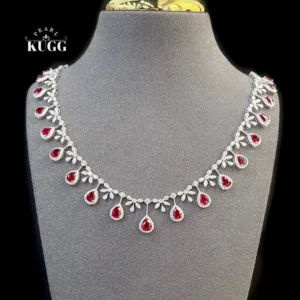 KUGG 100% 18K White Gold Necklace Luxury Romantic Style Shiny Diamond Natural Ruby Necklace for Women High Party Jewelry