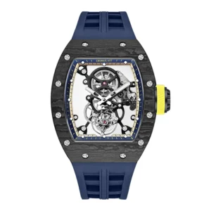 CRONUSART Men Tourbillon Watch Tonneau Carbon Fiber Case Mechanical Wristwatch Fluororubber Strap Luminous Limited Version