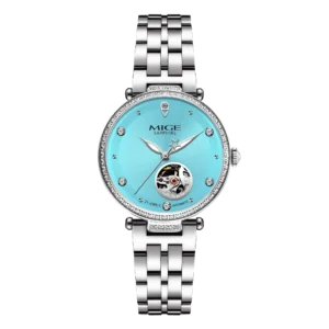 MIGE brand Tourbillon blue dial business stainless steel mechanical watch women japan movement waterproof automatic Lady watches