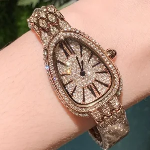 Luxury Women Snake Pattern Shiny Diamonds Studded Quartz Watch Office Ladies Work Wristwatch Fashion Birthday Gift Jewelry