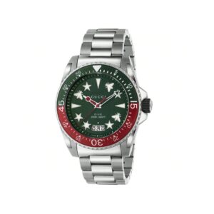 Gucci Men's Dive YA136222 Bracelet Green Dial Quartz Movement Deployment Clasp 45mm Round Watch