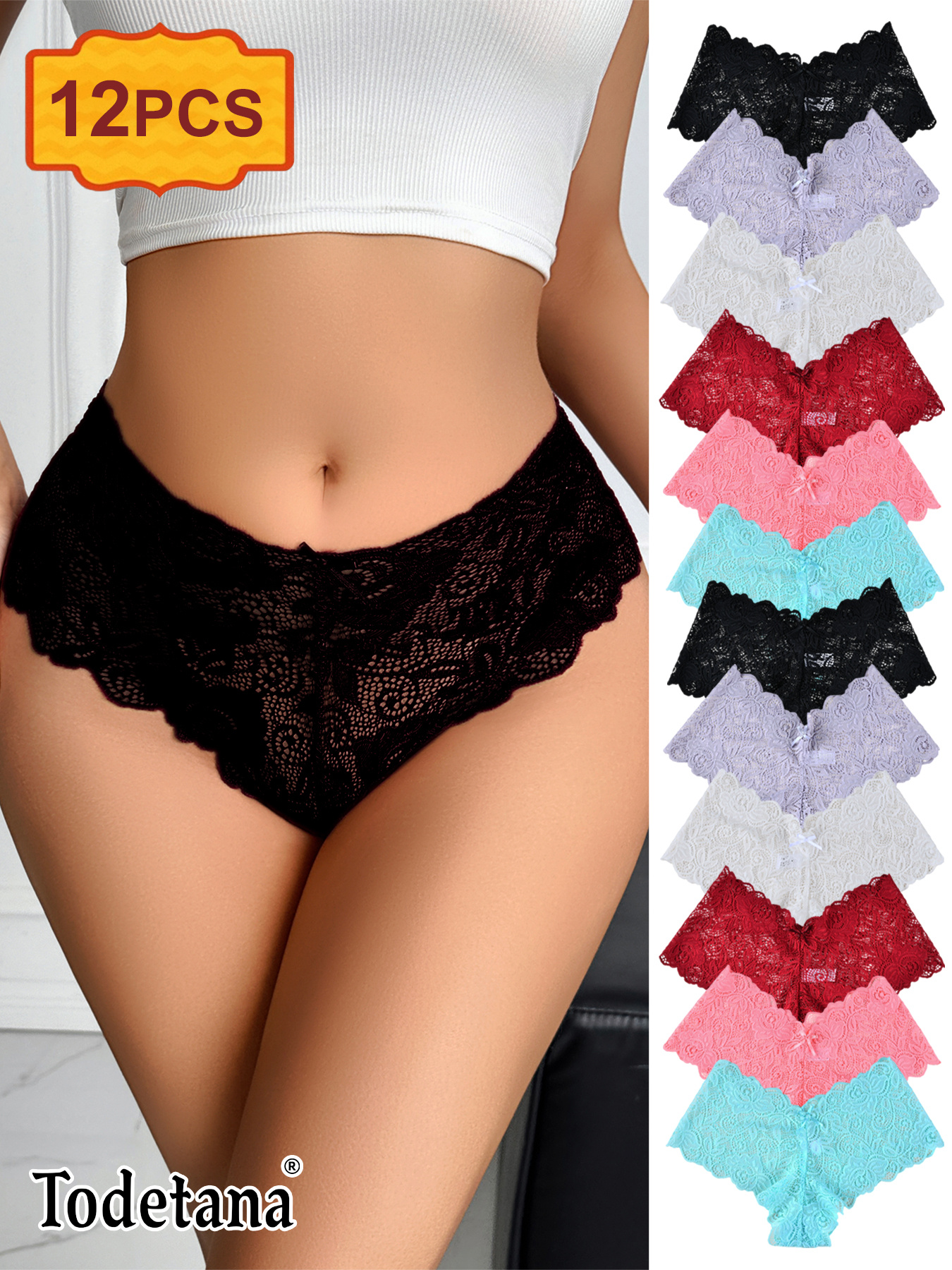 12pcs Women's Sexy Lace Boyshorts - Soft Comfortable Floral Print Drop Waist Un…