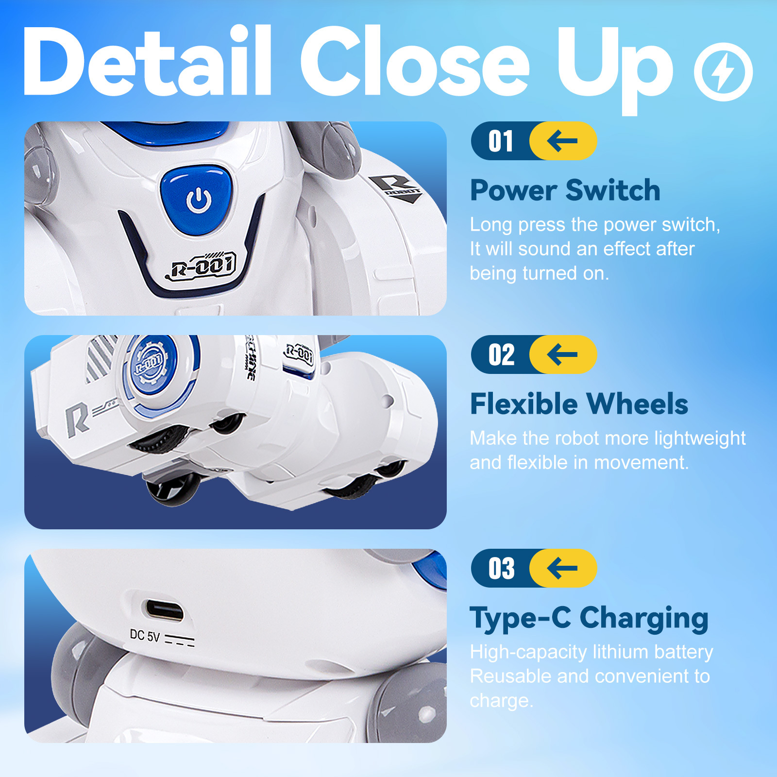 RC Robot for Kids with Facial Expression AI Interactive Intelligent Remote Control Smart Robo with Magic Voice Record LED eyes Gesture Induction Programming Touch Induction Robot Gift for Kids - Image 15