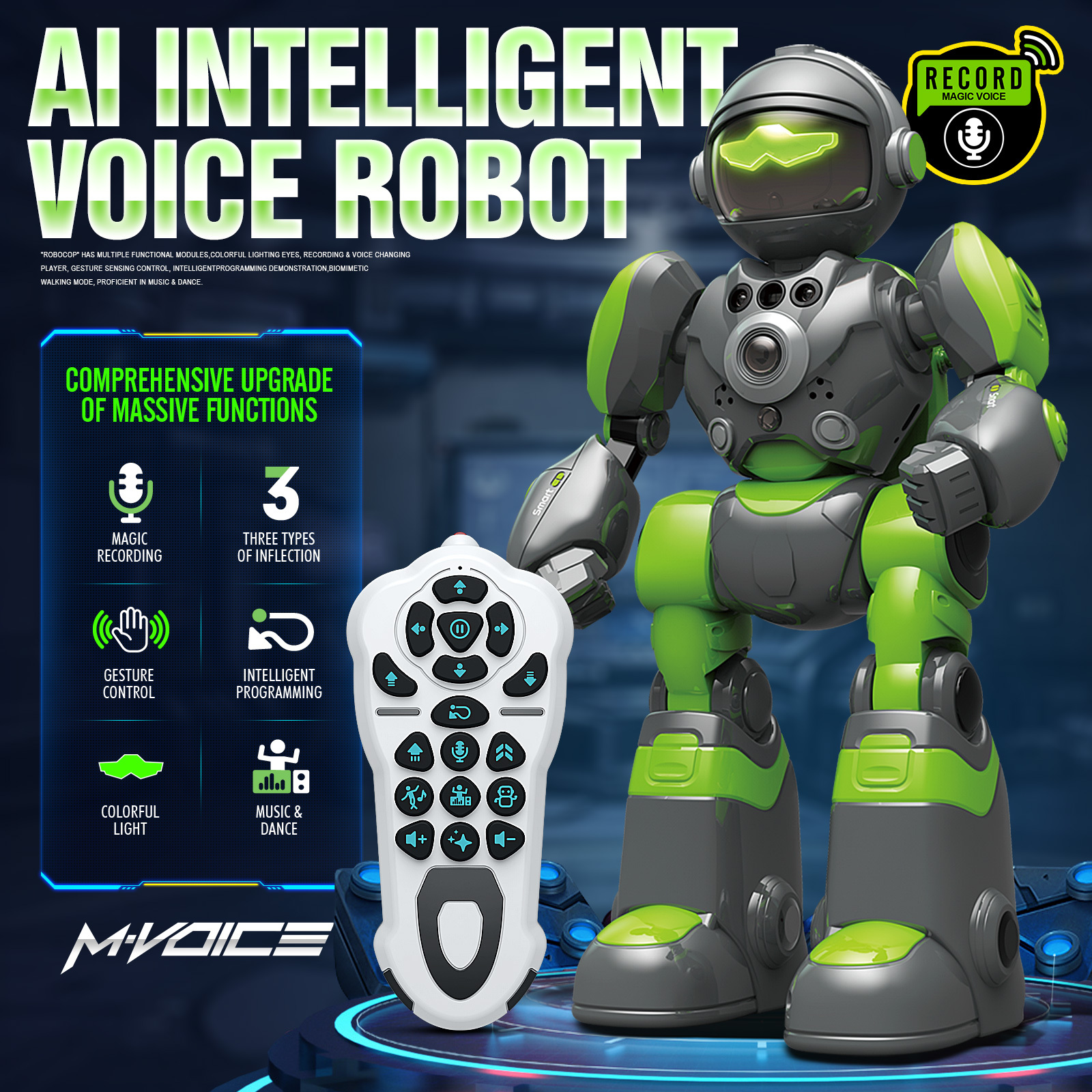 RC Robot for Kids with Facial Expression AI Interactive Intelligent Remote Control Smart Robo with Magic Voice Record LED eyes Gesture Induction Programming Touch Induction Robot Gift for Kids - Image 2