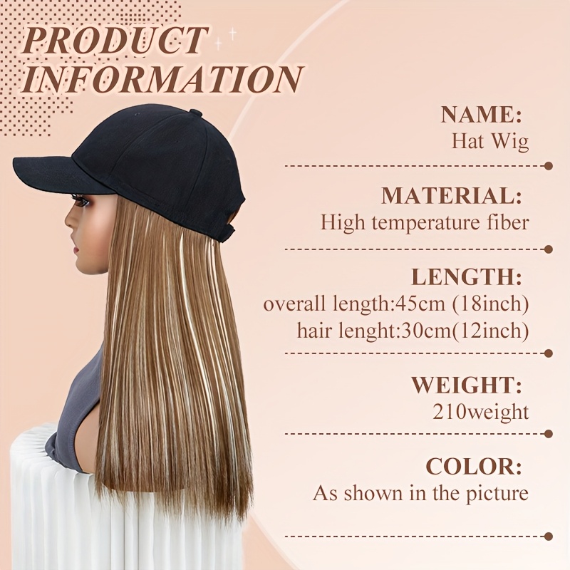 Women's All-In-One Hat Wig with Baseball Cap & Long Straight Black Synthetic Hair Extension - Adjustable Strap, Natural-Looking Density for Casual & Formal Styles, Versatile Hairpiece, Sleek Hairstyle, Secure Fit, Beauty Enhancement - Image 5