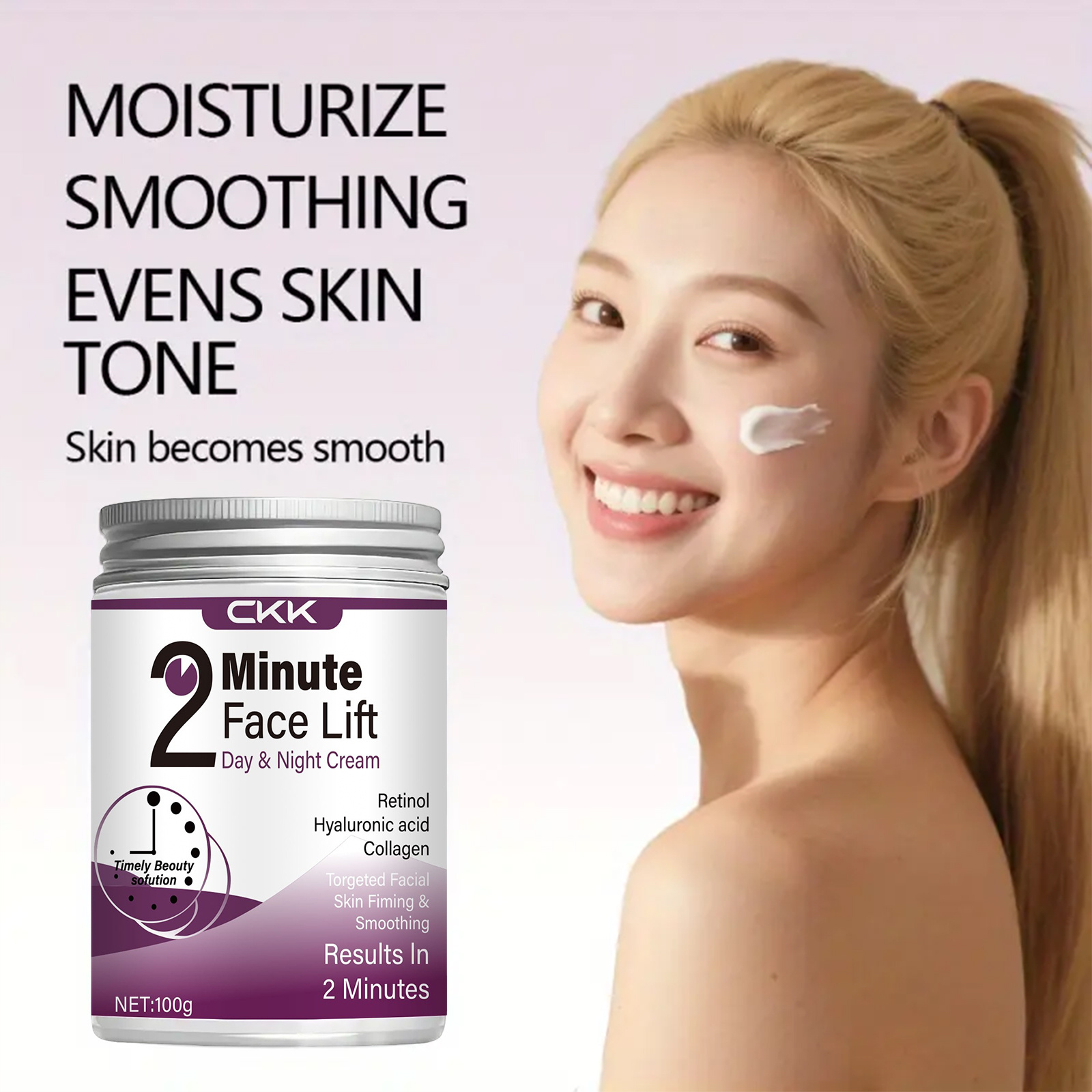 2-minute facial lifting day and night cream, containing hyaluronic acid, collagen and peptides - 100 grams provides rapid hydration, suitable for all light skin types, firming and smoothing, visible results in just 2 minutes - Image 6