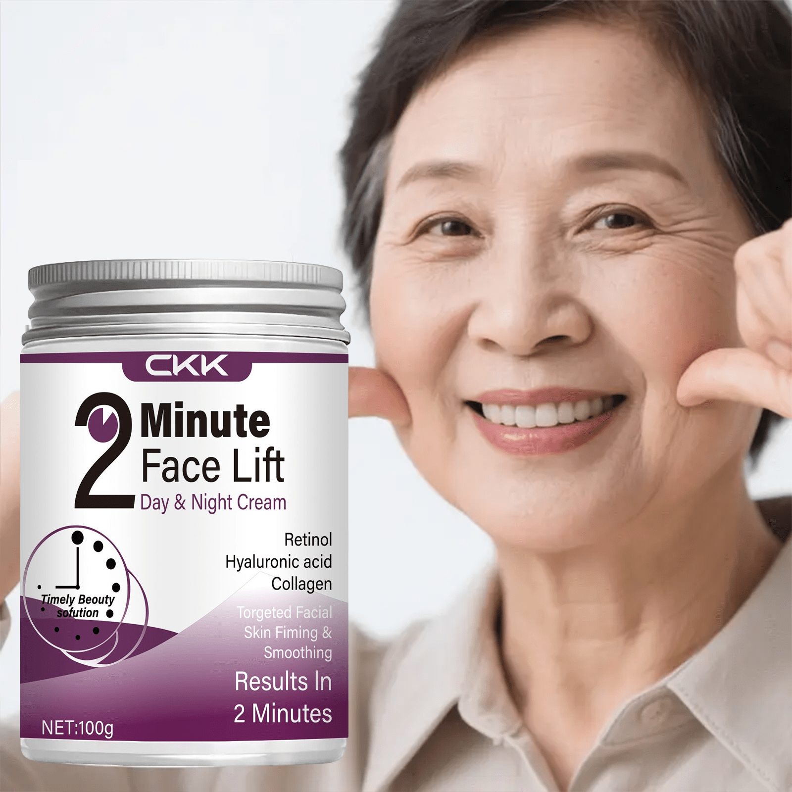 2-minute facial lifting day and night cream, containing hyaluronic acid, collagen and peptides - 100 grams provides rapid hydration, suitable for all light skin types, firming and smoothing, visible results in just 2 minutes - Image 8