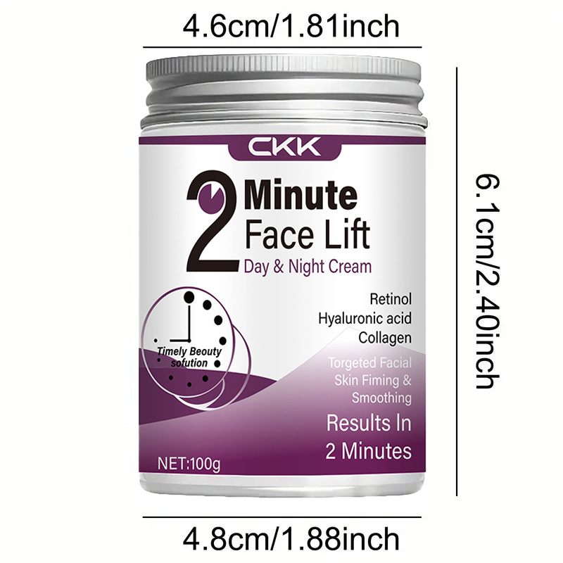 2-minute facial lifting day and night cream, containing hyaluronic acid, collagen and peptides - 100 grams provides rapid hydration, suitable for all light skin types, firming and smoothing, visible results in just 2 minutes - Image 5