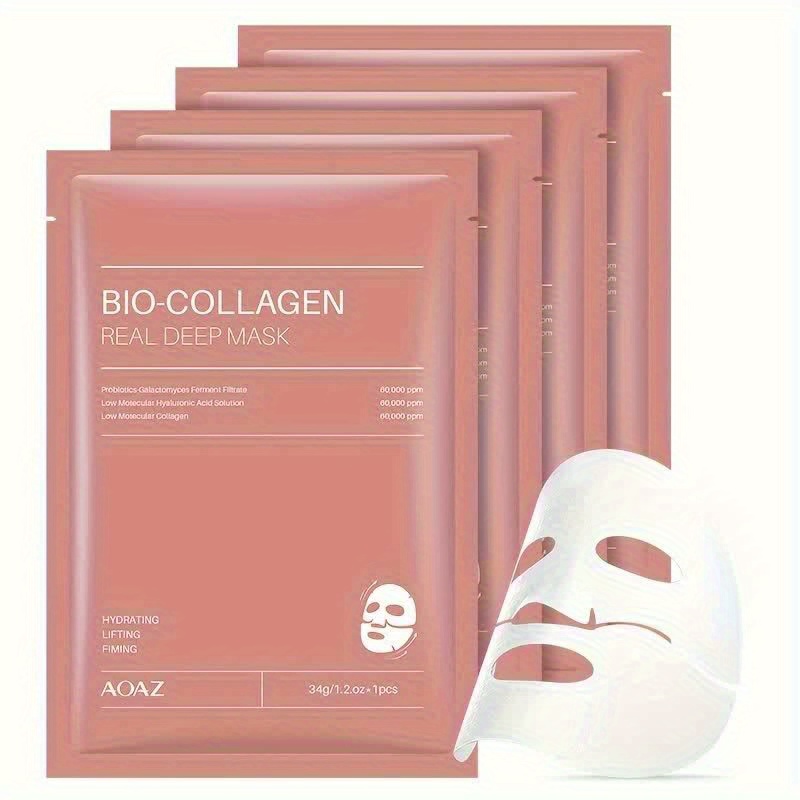 4pcs Bio-Collagen Real Deep Mask Pack Hydrating & Firming Facial Sheet Masks with Collagen, Hyaluronic Acid & Nicotinamide Moisturizing & Invigorating for All Light Beige Types(1pc/4pcs/8pcs) - Image 13
