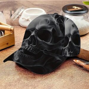 1pc Halloween Smoky Skulls Print Classic Baseball Cap - Adjustable Comfortable Duckbill Hat, Ideal for Casual Wear, Perfect for Group Hangouts, Polyester 100., Woven, No Charging Required