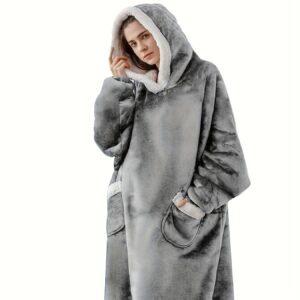 1pc Thick Warm Hoodie Flannel Extra Long Wearable Blanket for Women And Men, Oversized Blanket Sweatshirt Super Soft And Warm And Comfortable Winter Giant Adult Wearable Blanket Hoodie with Pockets