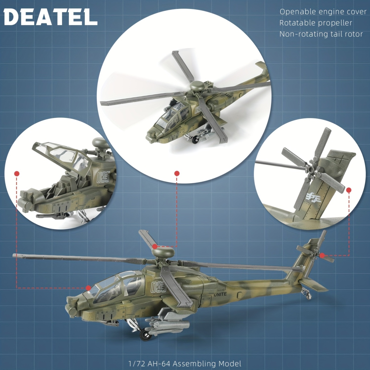 1:72 Scale AH-64 (AH64) 'Apache' Helicopter Model; a Learning Toy for Children And Teenagers; a Military Model Suitable for Gift Exhibitions; Perfect for Holiday Gifting. - Image 8