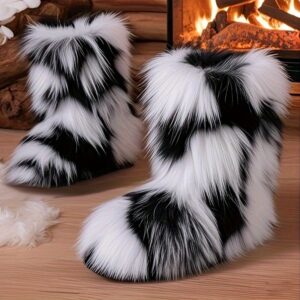 Women'S Y2K faux fur Snow Boots - Slip-On Mid-Calf Winter Boots with Plush faux fur Lining, Warm Round Toe & Arch Support, Soft Fabric Upper & TPR Sole, Cozy Indoor/Outdoor House Shoes for Cold Weather, / Colorway - Easy Hand Washable (Local Warehou