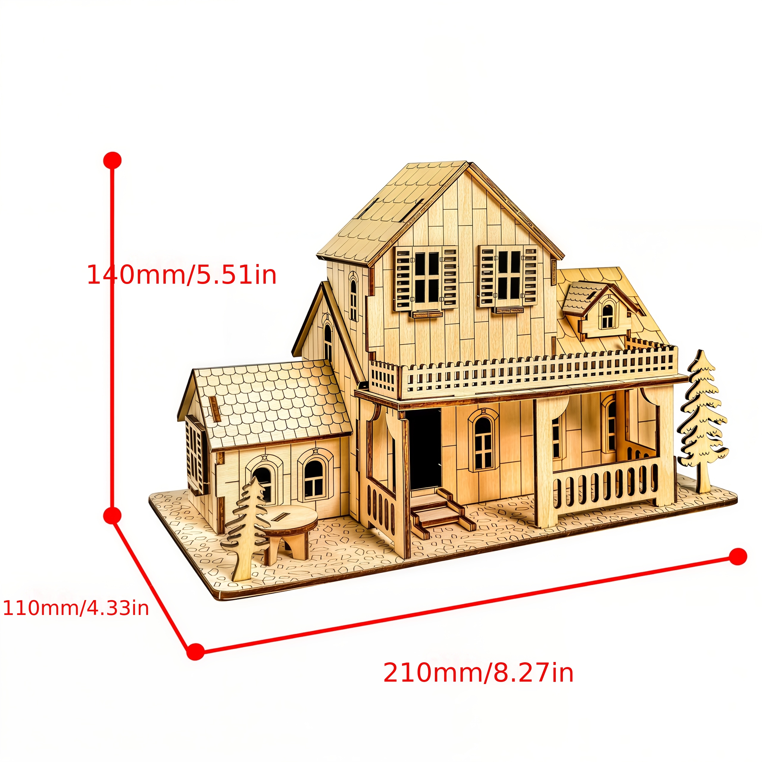 3D Wooden House Model Puzzle Set | Complex Architectural Structure with Roof, Railings, Windows, and Doors Details - Creative Craft Project | Ideal for Birthday or Christmas Gift - Educational Toy - Image 3