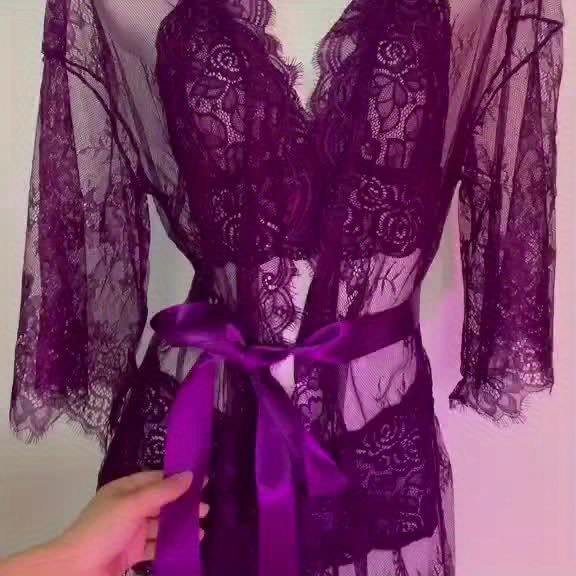 A Lingerie Robe Set Featuring Eyelash Lace Wave Decorations, Ribbons, a Perfectly Paired Two-Piece Outfit, And a Beautifully Designed Kimono Bathrobe. - Image 11