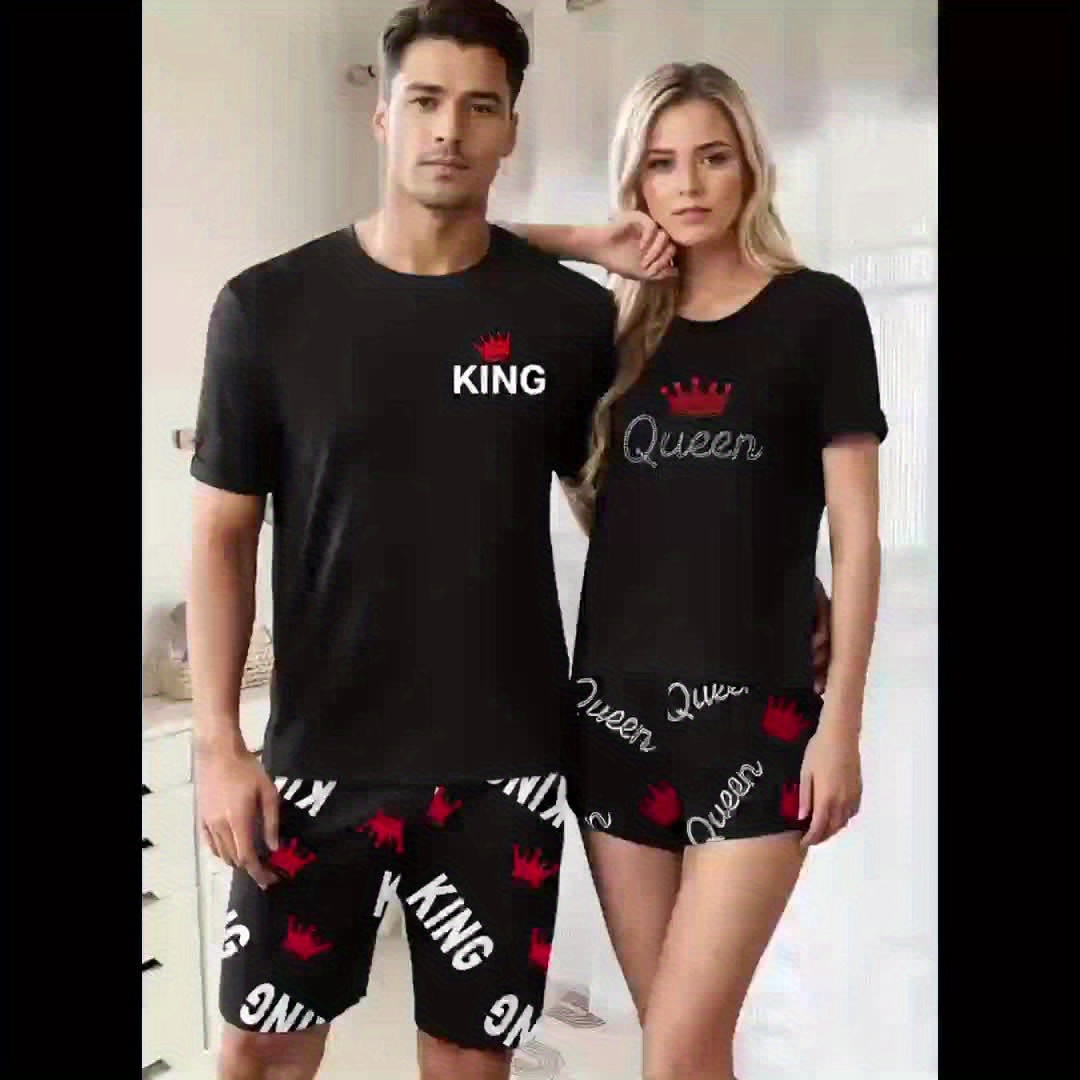 MEN/WOMEN Couple Style King & Queen Letter Print Men's Short Sleeve Shorts Loungewear Set or Women's Short Sleeve Shorts Loungewear Set, Men's Set or Women's Set, 1 Set - Image 12