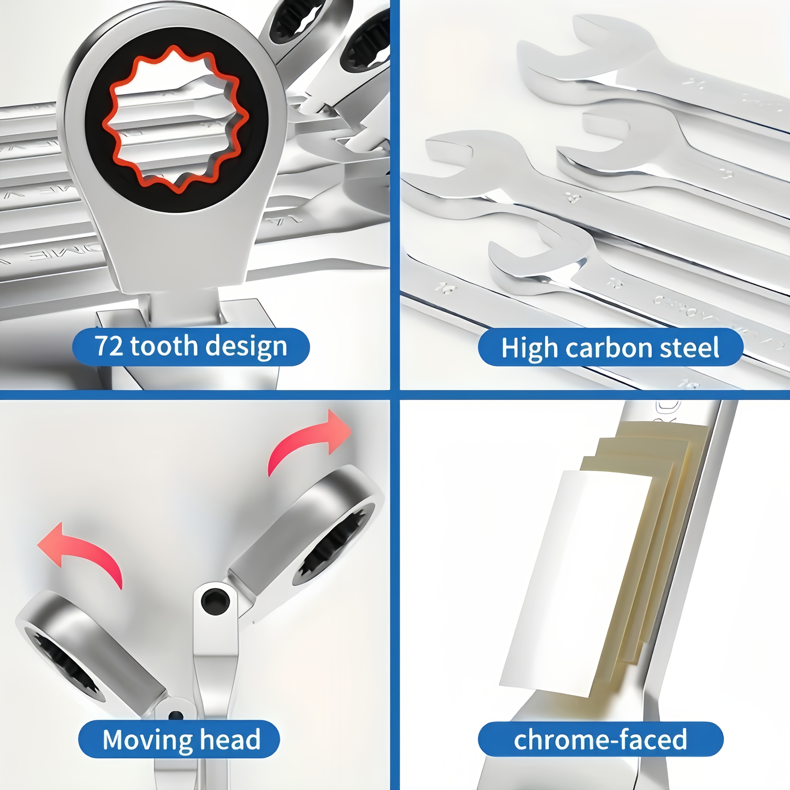 8pcs Multi-function Ratchet Wrench Set, Adjustable Ratchet Wrench Set, Metric, 6-19 Mm, 72 Teeth, Cr-V Steel Ratchet Wrench Set, With Storage Bag, Suitable For Home/automotive/mechanics, Etc., Perfect For Daily Use And A Great Gift. - Image 8