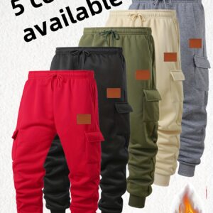 1pc Men's Heavy-Duty Winter Cargo Pants - Thermal Pants with Multi-Pocket Design, Olive Green/Black/Red/Beige/ Grey, High-Stretch Fabric for Outdoor, & Casual Wear (Machine Washable) - Ideal Gift for Men