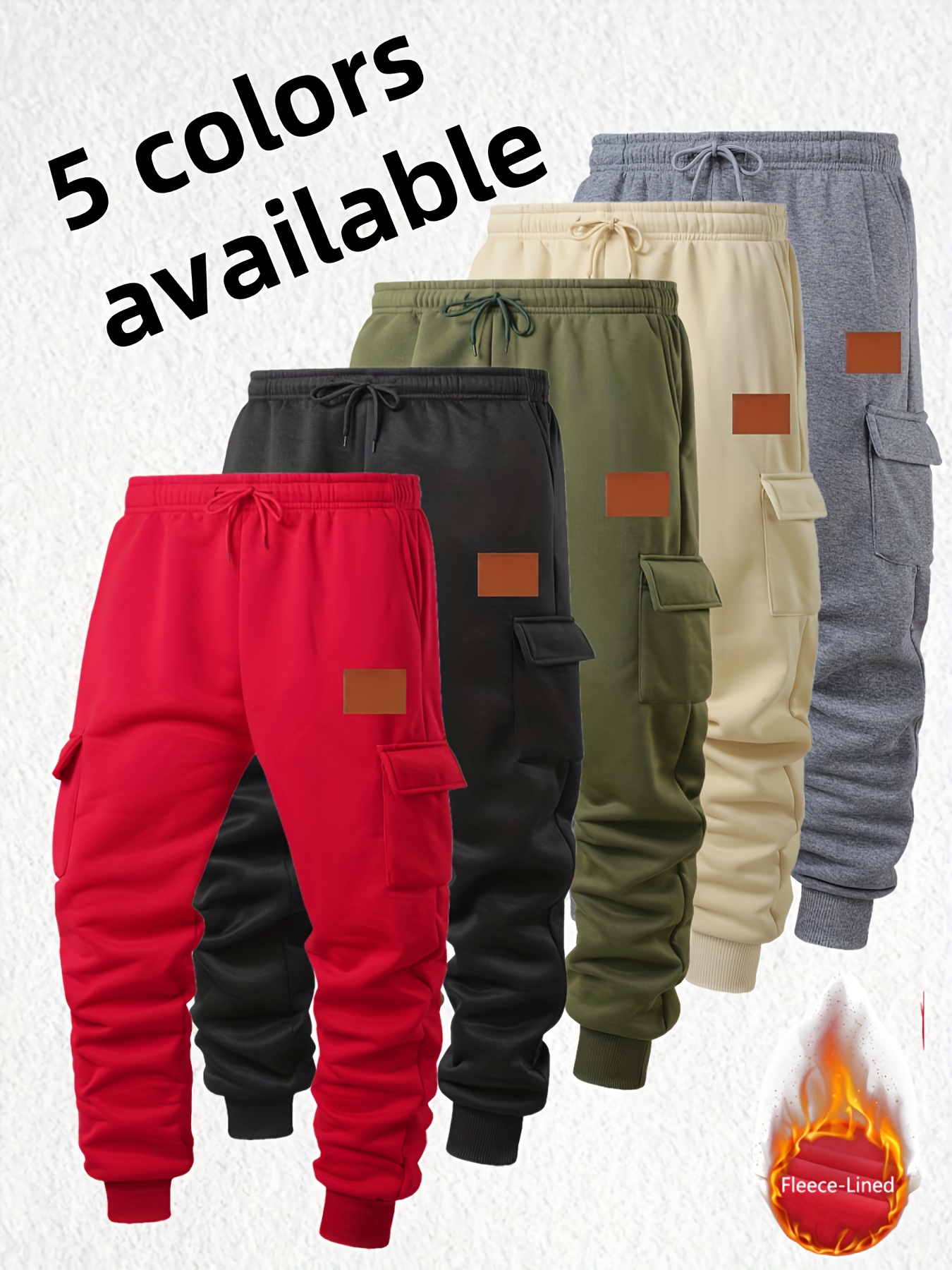 1pc Men's Heavy-Duty Winter Cargo Pants - Thermal Pants with Multi-Pocket Design, Olive Green/Black/Red/Beige/ Grey, High-Stretch Fabric for Outdoor, & Casual Wear (Machine Washable) - Ideal Gift for Men