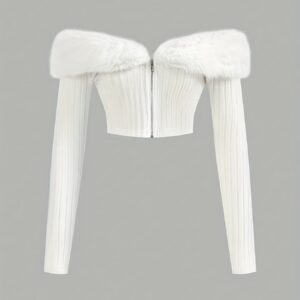 Women's White Collar Short Jacket - Strapless/One-Shoulder Slim-Fit Waist-Cinching Coat, Machine Washable Party & Formal Outerwear, Spring/Autumn Blazer (No Bulk) - Elegant Semi-Sheer Jacket