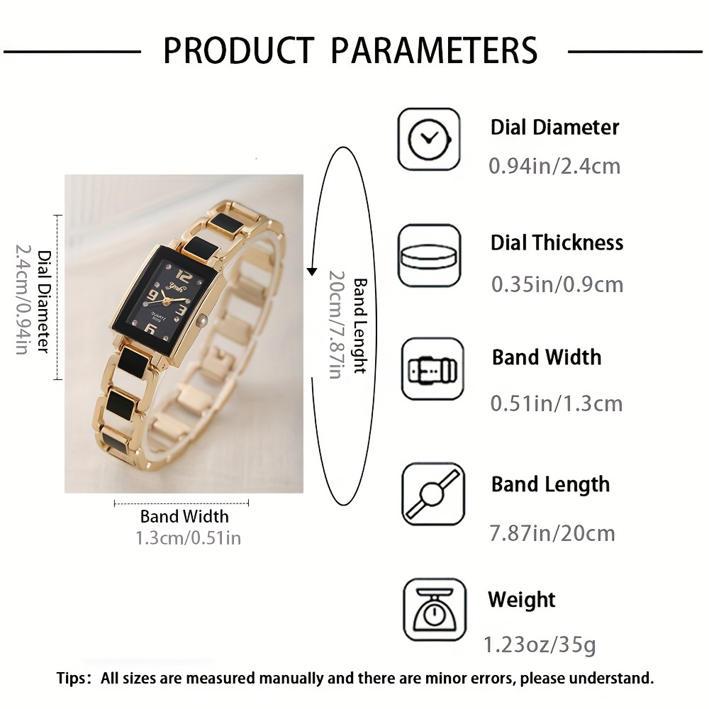 Black 6pcs Glamorous Square Rhinestone Quartz Watch Set - Zinc Alloy Strap, Pointer, And Case - Elegant Rhinestone Bracelet, Necklace, Earrings, And Ring Jewelry for Suitable for Teens - Image 4