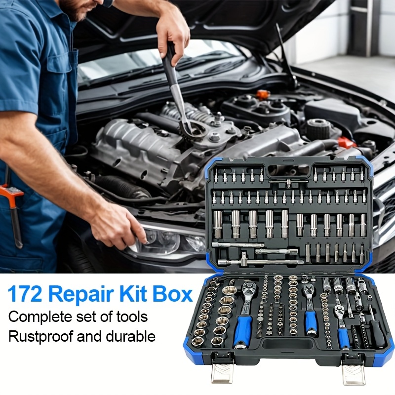 171/45/40+3pcs Professional Car Repair Tool Set, Ratchet Wrench Set, Torque Wrench, 1/2 *1/4" 3/8" Drive Deep And Standard Sockets, Car Repair And Home Machine Tool Set, Suitable for Car And Bicycle Repair Tools - Image 4