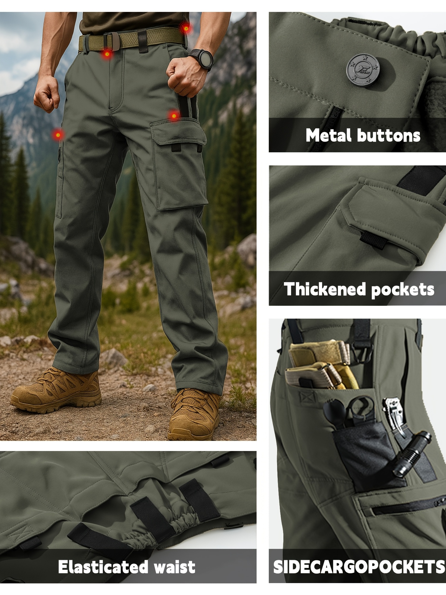 Men's Heavy-Duty Tactical Winter Pants - Thickened Insulated Work Pants with Multi-Pocket Design, MOLLE System Compatible for Hiking, Hunting, Construction - All-Season Outdoor Pants, Winter Work Pants for Men, Mens Winter Pants, Baggy Snow Pants - Image 5