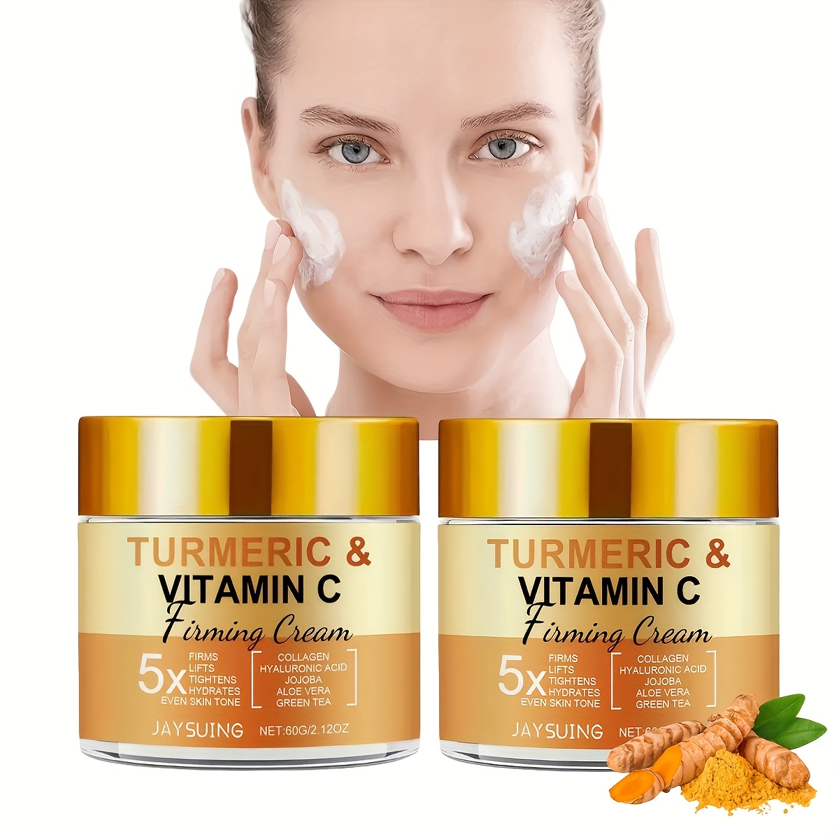 2 Boxes Of Turmeric And Vitamin C Firming Cream, Containing Collagen, Wild Orange, Vitamin E - Suitable For All Skin Types, Vitamin A Acid Used For Moisturizing, Firming, And Evening Out Skin Tone, Korean Skincare Products, He Best Christmas Gift - Image 2
