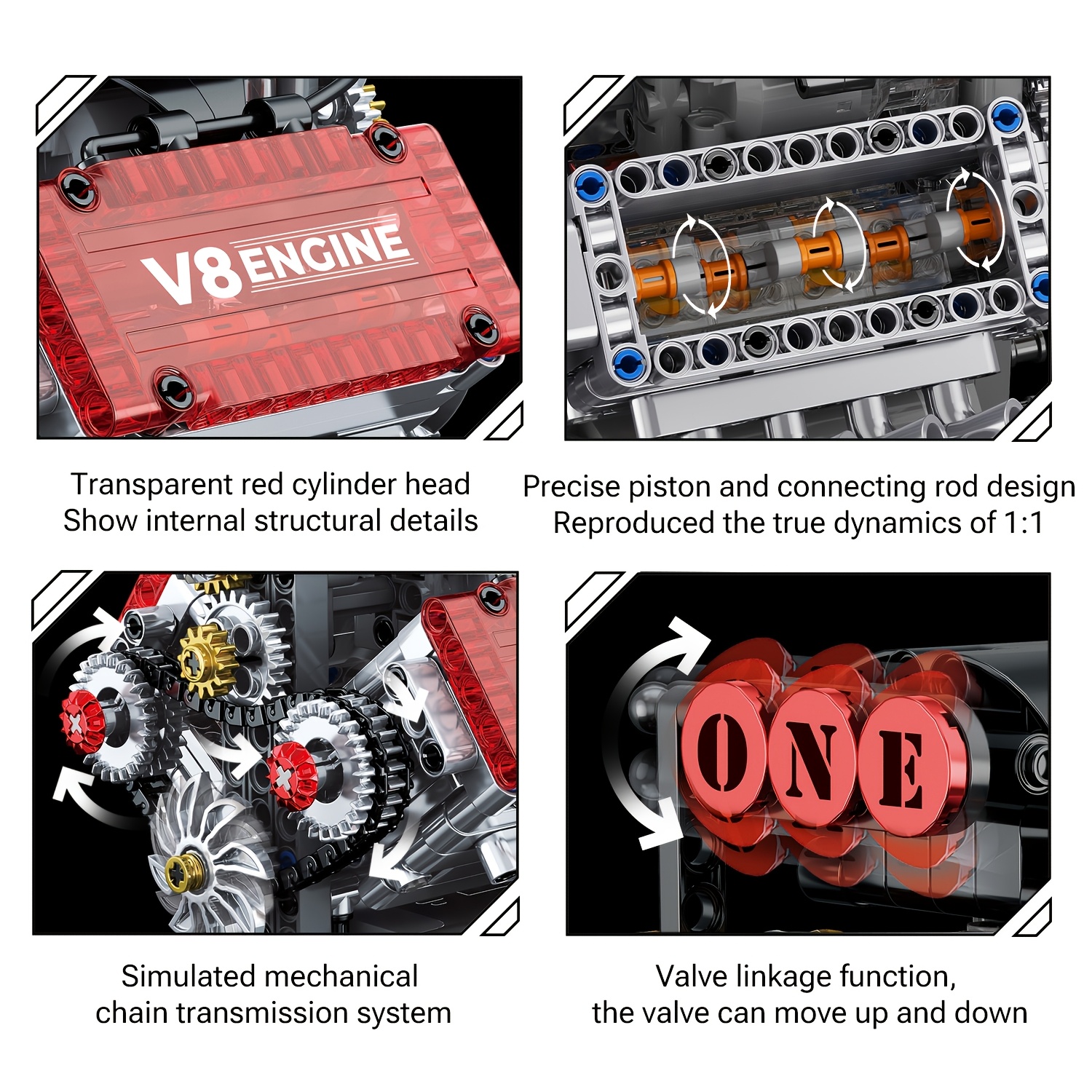 V8 Engine Building Block Model with Motor - - Internal Combustion Engine or Electric Motor, Compatible for s &, for home/Office Decor, Birthday/Christmas Gift, Educational (V8 Engine) - Image 8