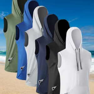 Men'S Loose-Fitting Sleeveless Hoodie in 6 Colors, Suitable for Yoga, Fitness, Running, And Marathons; Breathable, Quick-Dry T-Shirt with Pockets And Mesh Design for Basketball.