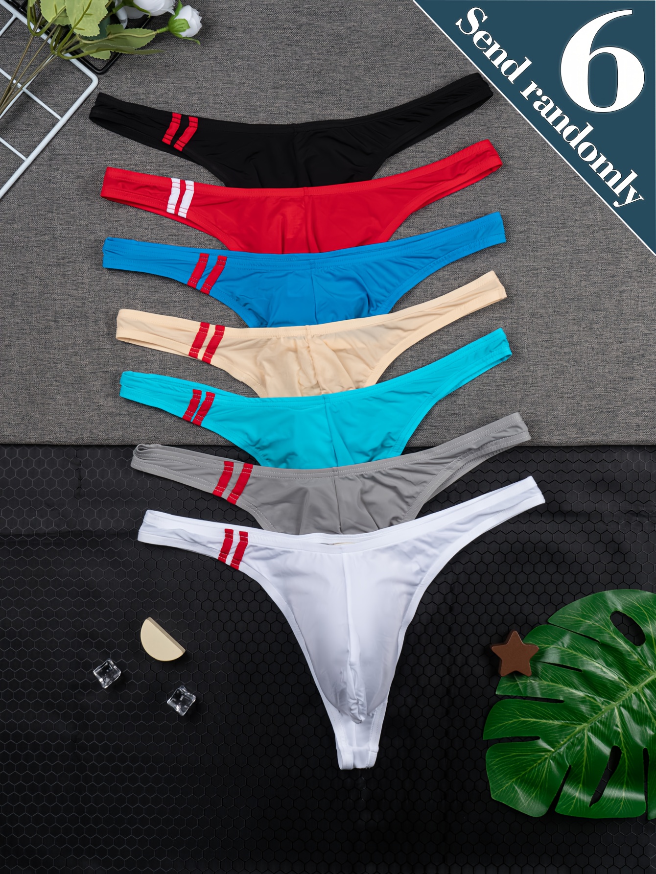 6pcs MANSERNO Men's High-Elasticity Underwear - Full- Coverage Breathable Solid Color Briefs & Thin Thong Panties (Triangle Fit) - Non- Casual & Boxer Briefs - Multi-Style Random Assortment for Lifestyles 6pcs Bulk