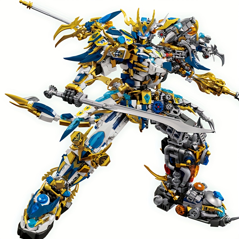 2502pcs White Mecha Robot Building Block Set with Dynamic Poseable Action Figure & Display Base - Large-Scale Model Kit with Moving Arms, Legs, Head & Glowing Blue Eyes - Challenging Assembly for Teens & Adults, Creative Combat Warrior Collectible Gift for Birthday or Holiday (Durable ABS Plastic), Large Robot Metal Master, The Gauntlet Of Good And Evil, Commander King No Path - Image 8