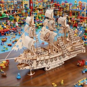 Wooden Flying Dutch Pirate Ship Model Kit - 3D DIY Sail- Sailing Boat with Wind- Movement, Buildable Pirate Ship for s &, Challenging Model Building Project, Birthday Gift for Hobbyists