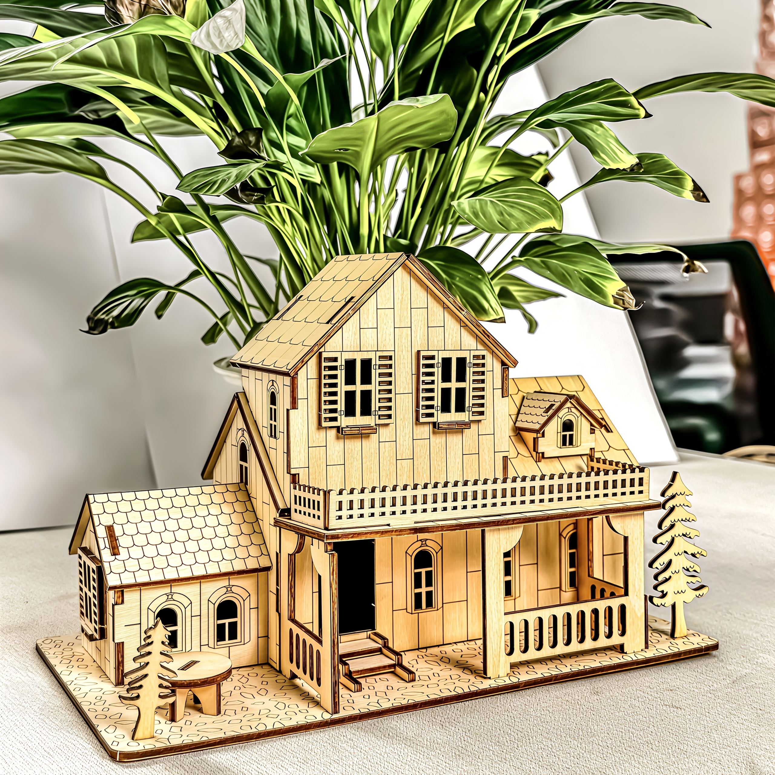 3D Wooden House Model Puzzle Set | Complex Architectural Structure with Roof, Railings, Windows, and Doors Details - Creative Craft Project | Ideal for Birthday or Christmas Gift - Educational Toy - Image 2
