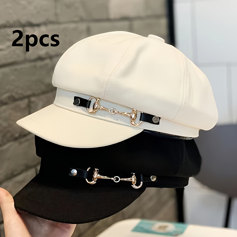 2pcs Women's Elegant Black & White Classic Berets - Lightweight Fabric with Metallic Hook-and-Loop Closure, Hand Washable Embossed Design for Spring/Summer, Perfect for Parties, Daily Wear & Outdoor Activities, Party Accessories, Smooth Texture Hat - Image 5