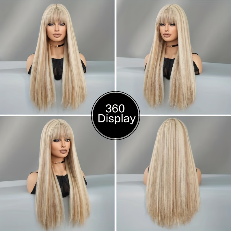 Christmas Wig Ombre Blonde Long Straight Wigs for Women Medium And Long Wigs Put On and Go Straight Wigs Fully Woven Straight Wigs Synthetic Fiber Wigs No Glue No Lace for Party Daily Use - Image 2