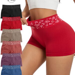[Breathable Boy Shorts] 6-Pack Glam Style High Rise Seamless Boy Shorts for Women | Breathable & Stretchy, Comfortable | Breathable Underwear with Random Print Design