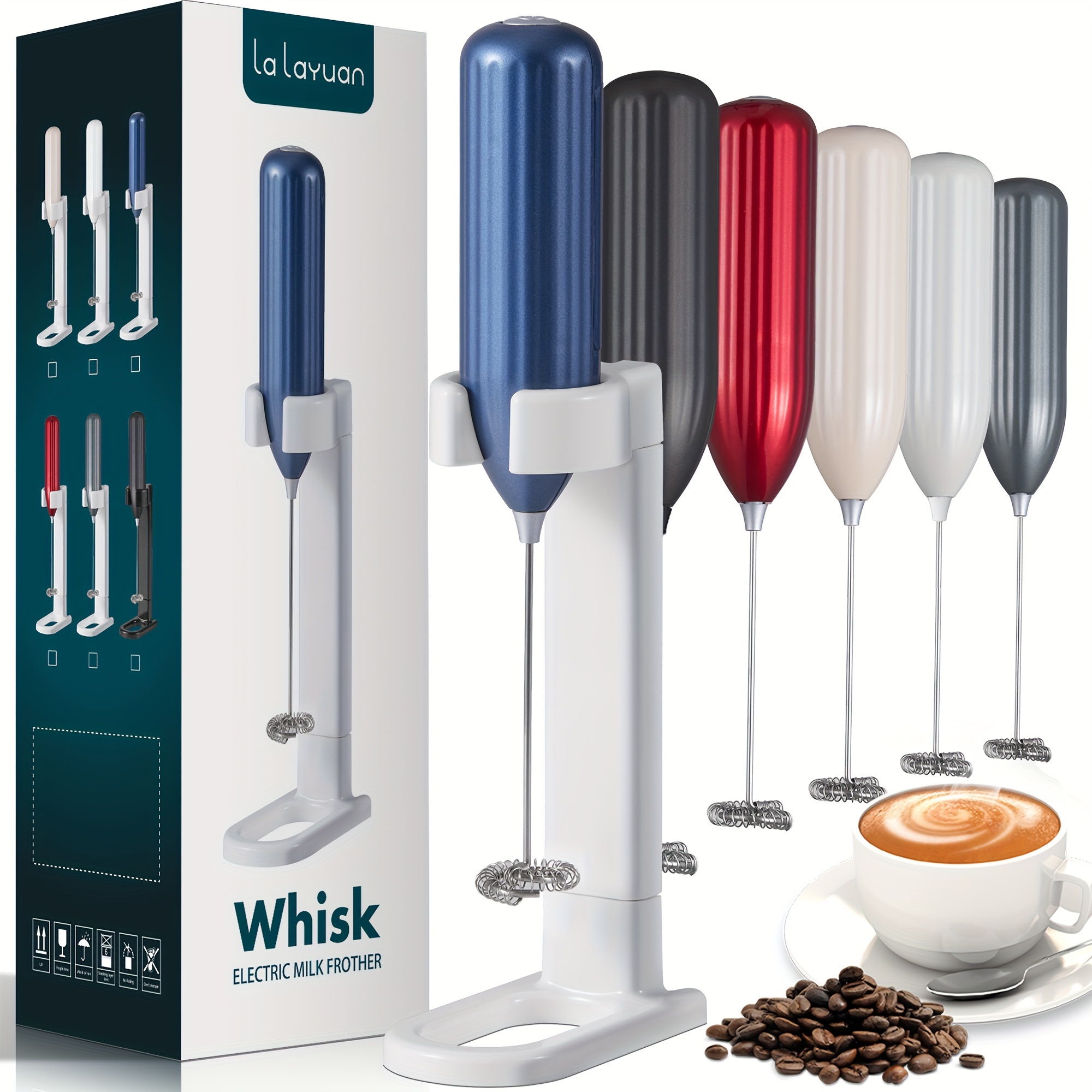 Lalayuan Strong Electric Milk Frother, Milk Foam Maker, Requires Batteries (Not Included) Stainless Steel Beverage Mixer, Portable Electric Whisk for Coffee, Latte, Cappuccino, Chocolate, Matcha Foam Creator, Cordless Mini Coffee Blender