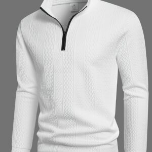Textured New Fabric with Jacquard Patterns, Men'S Long-Sleeve Thick Polo Shirt with a Zip-Up Collar, Suitable for Casual Daily Wear And Business Casual Occasions.