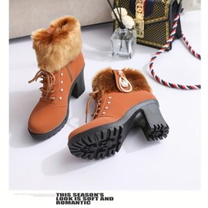 Thick-soled Matte Textured Mid-calf Women's Boots with Furry Rhinestone Side Zipper, Elegant and Fashionable Women's Boots
