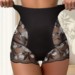 3pcs QUASTI Women's High-Waisted Tummy Control Underwear - Butt-Lifting Shaping Briefs with Lace Trim, Opaque Full Coverage Shaping Panties, Tummy Control & Posture, No Padding (Triangle Cut) for Casual Attire (Sensitive Beige)