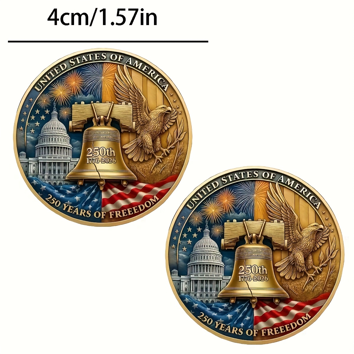 Replica Coin 250th Anniversary/250 Years of Freedom Commemorative Coin Collection Set (1776-2025)/Replica Military Challenge Coin with US Capitol & Eagle Design/Collectible Medals in Plastic Box/Limited Edition Gift for History Buffs & Collectors - Image 2