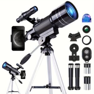 150X Telescope, 70mm Aperture Telescope, Suitable for Adults, High Magnification, Portable Astronomical Telescope, with Tripod Phone Holder, Eyepiece, Barlow Lens, Perfect for Viewing Nature, Education, And Exploration. It Is The Best Christmas Gift