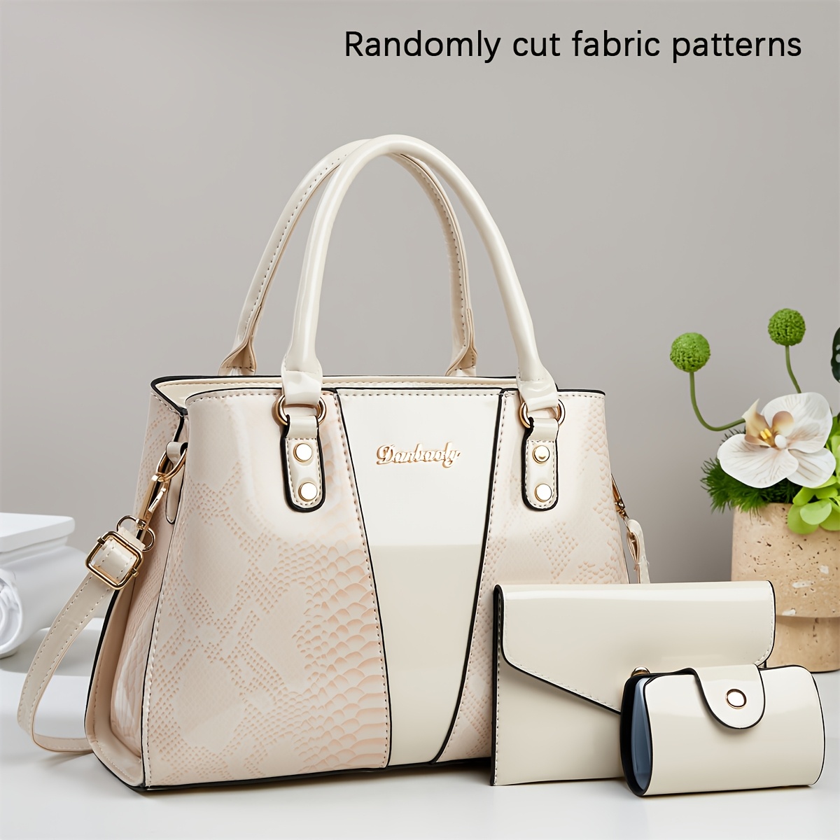 Women's European Special Handbag 3pcs - Sequin Accent Snake Light Beige (Compatible with), Detachable Strap & Zipper Closure, Earth /////, Elegant for Commuting & Special Events, for - Image 7