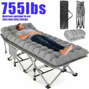 Outdoor Folding Bed With Mattress, Portable Adult Sleeping Cot With Carry Bag, 755/655/555/455/355 Lbs Weight Capacity Foldable Guest Bed/Camping Cot - Ideal For Teens And Adults, Suitable For Travel, Yard, Use. Yard Furniture, Patio Folding Chair