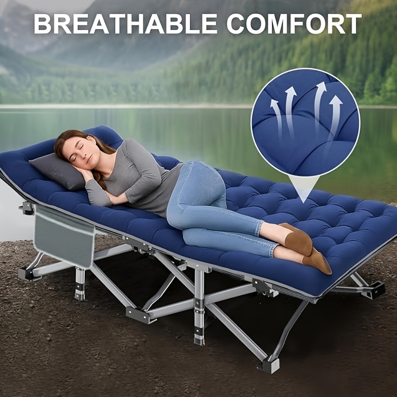 Outdoor Folding Bed With Mattress, Portable Adult Sleeping Cot With Carry Bag, 755/655/555/455/355 Lbs Weight Capacity Foldable Guest Bed/Camping Cot - Ideal For Teens And Adults, Suitable For Travel, Yard, Use. Yard Furniture, Patio Folding Chair - Image 12