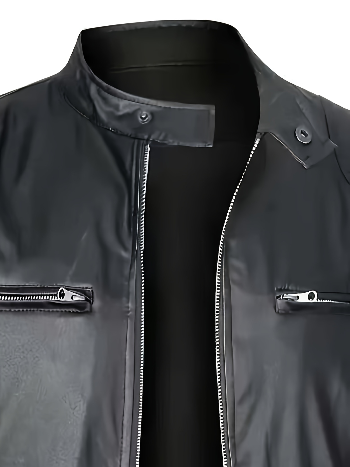 Men's Slim-Fit pu Jacket | Casual Style with Stand Collar | Zip-Up Closure & Decorative Zippered Pockets | Durable Polyester Lining | Ideal for Outdoor Activities, Casual Outerwear | Modern Jacket | Look - Image 10