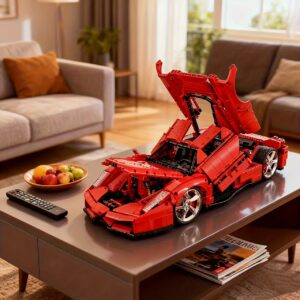 4301pcs 1:8 Red ENZO Racing Car Building Toy | Cool Model, Tech-inspired Design, Easy To Assemble, Collectible For Racing Fans, Ideal Birthday Gift For Boyfriend, Festive Gift For Christmas/Thanksgiving, Car Model Building Set, ABS Material