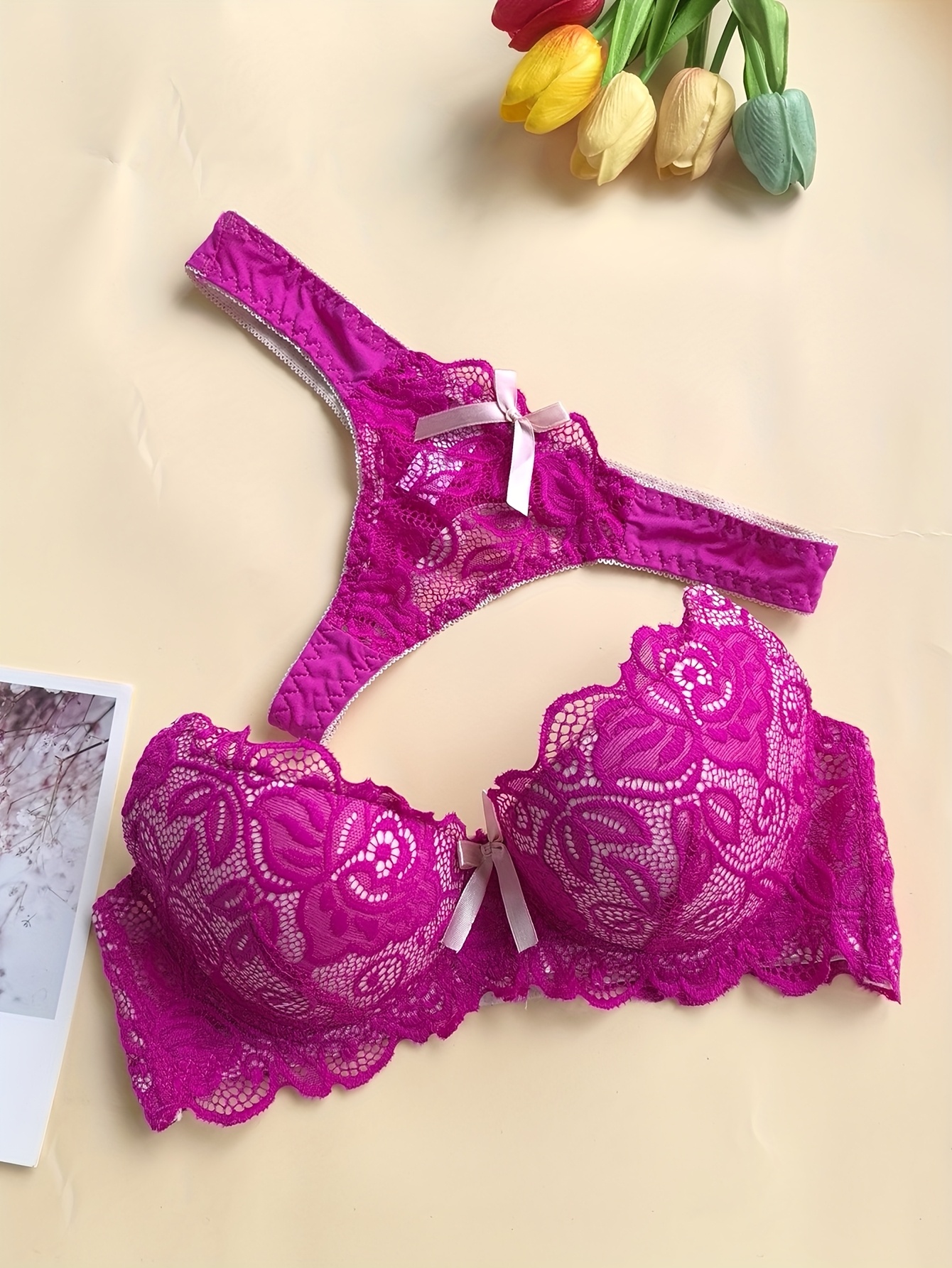High-Quality French Lace Sexy Women'S Bra Set with Exquisite Deep V Neckline and Comfortable Thong Panty, Lingerie Set, Intimate Apparel, Elegant Lingerie, Feminine Style, Delicate Lace, Breathable Material, Women'S Underwear, Matching Panty, Seductive Lingerie, Hot Essentials, Soft Comfort, Lace Bra, Plus Size Bra - Image 4